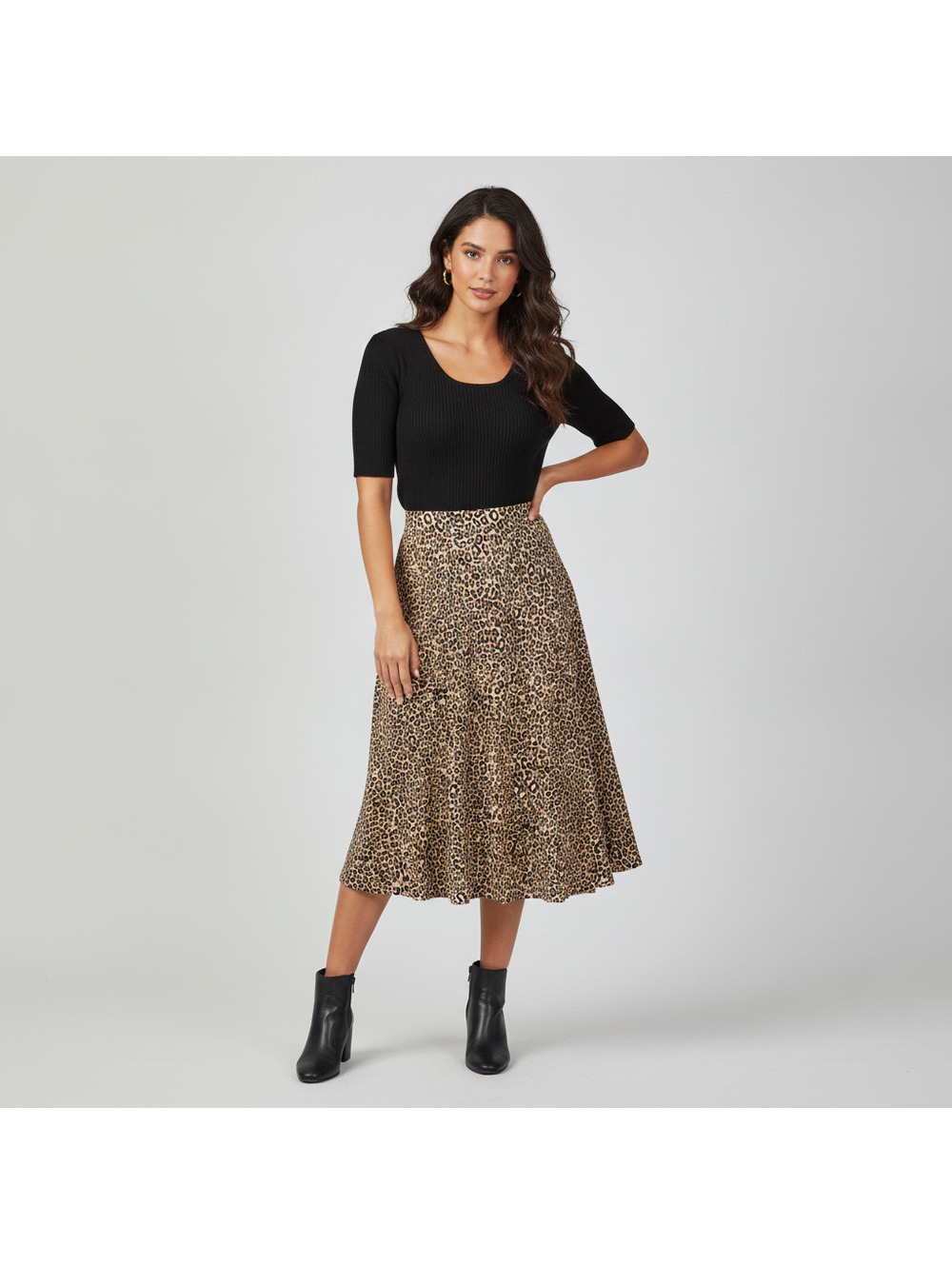 Christopher & Banks Leopard Print A-Line Skirt Size S